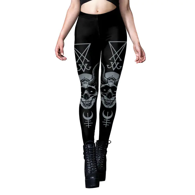 Gothic Style Printed Yoga Leggings for Women