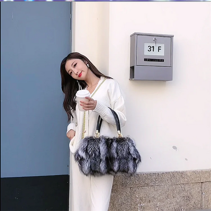 Elegant Fox Fur & Leather Tote (Spacious)