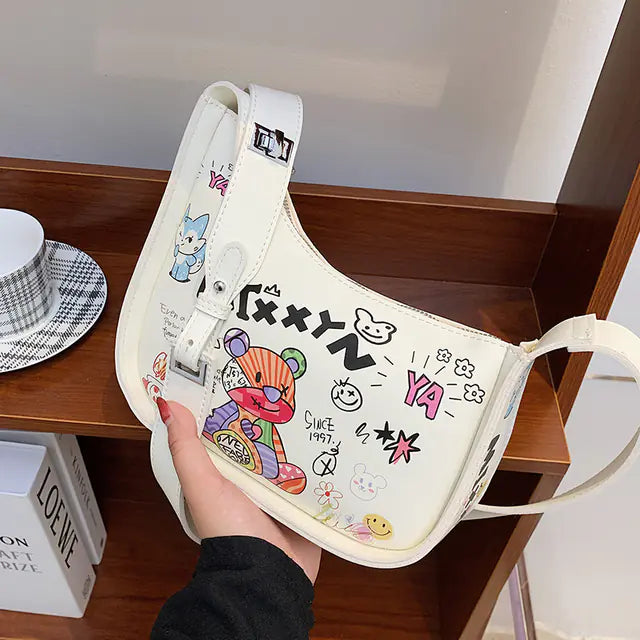 Trendy Women's Bear Graffiti Shoulder Handbag