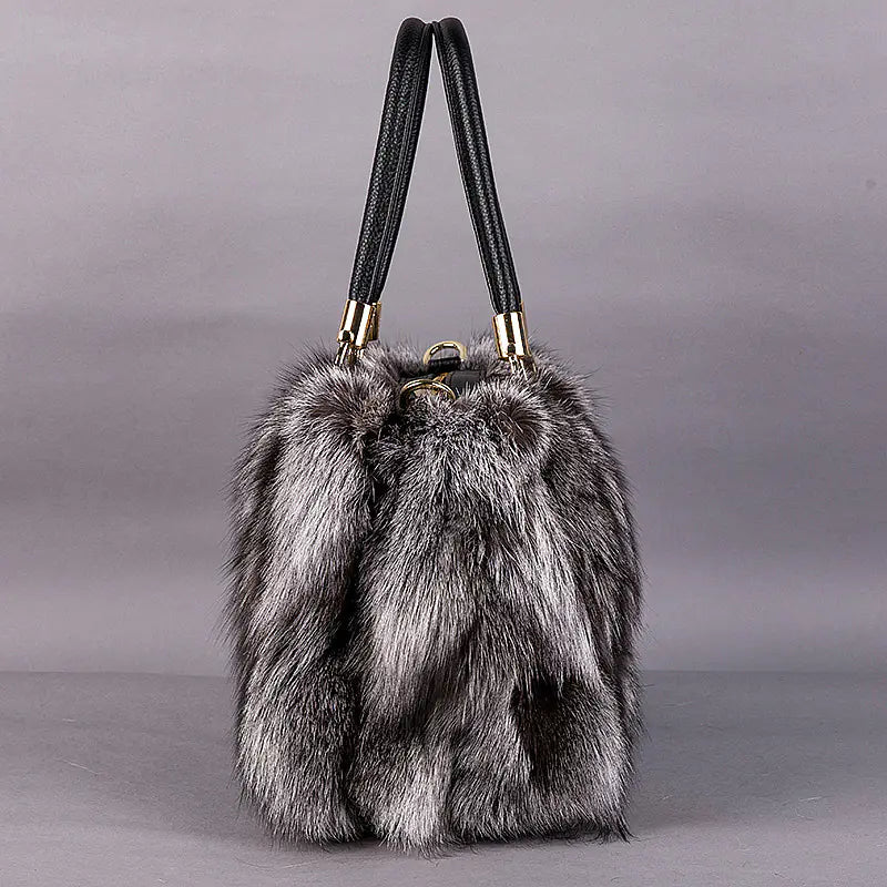 Elegant Fox Fur & Leather Tote (Spacious)