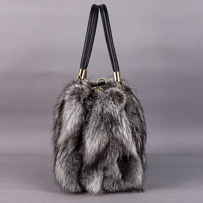 Elegant Fox Fur & Leather Tote (Spacious)