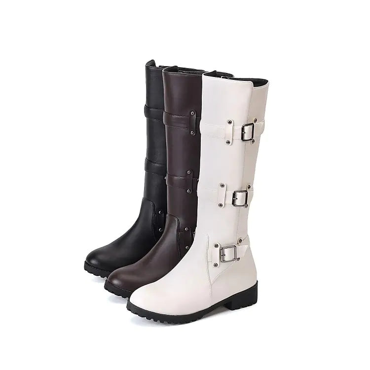 Belt Buckle Knee High Boots for Women (Sizes 40-48)