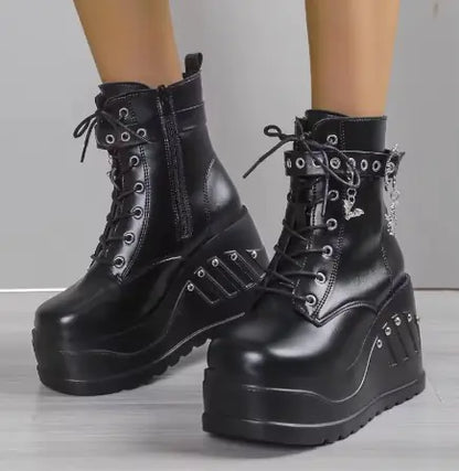 Dark Gothic Rivet Wedge Short Boots