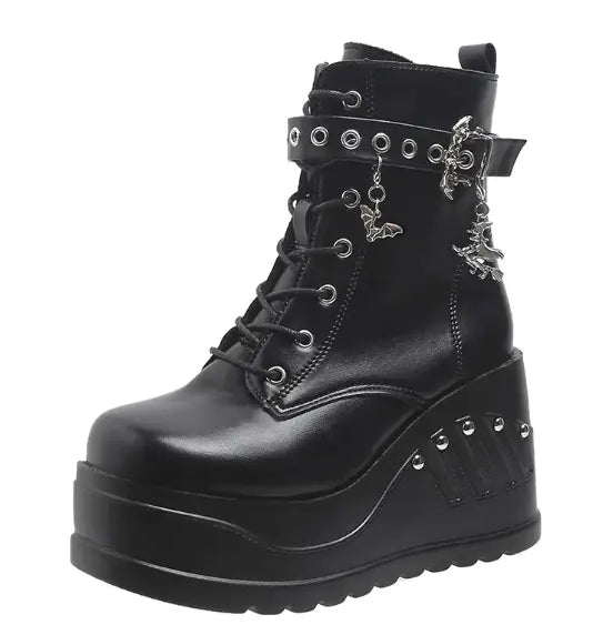 Dark Gothic Rivet Wedge Short Boots