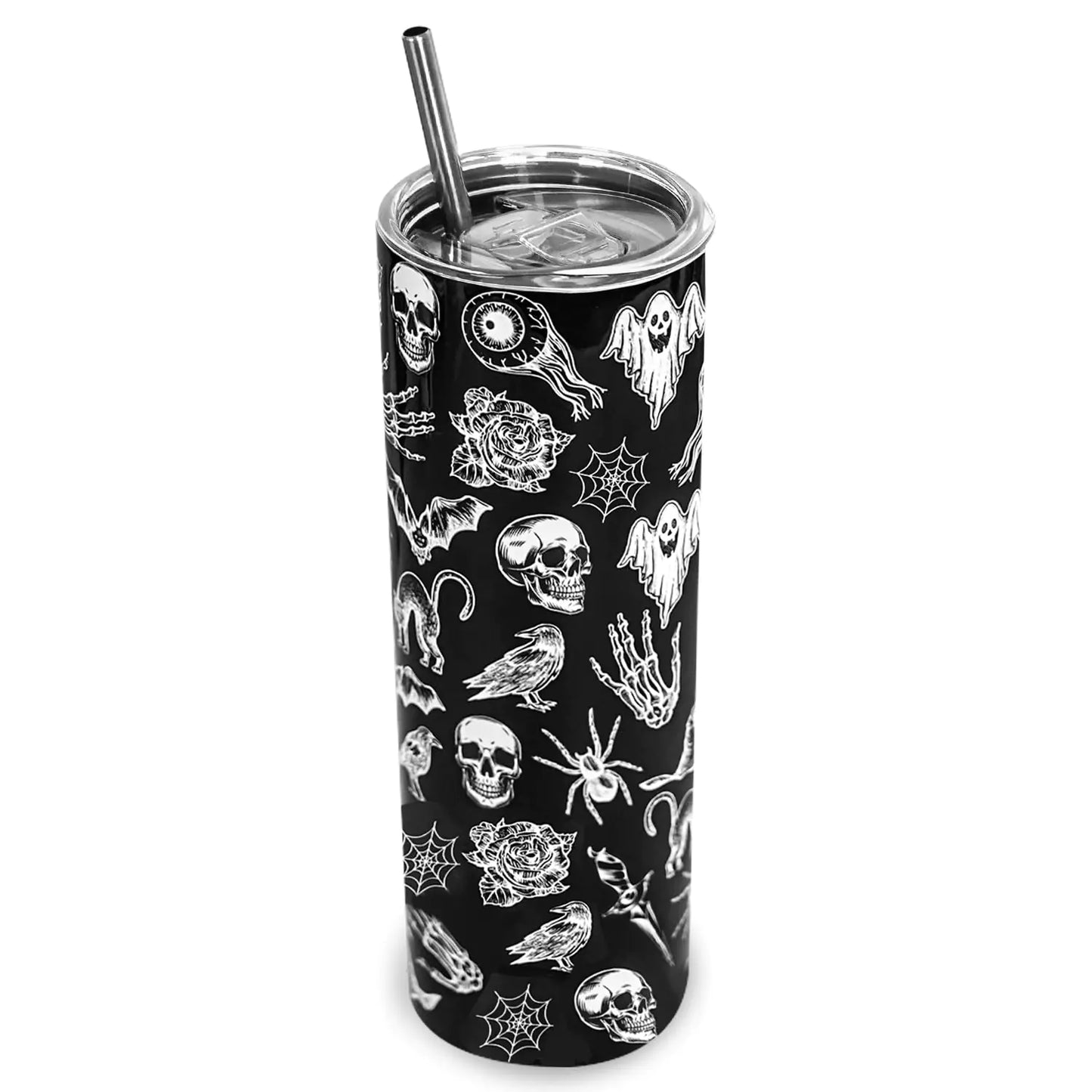 Black Goth Tumbler 20 Oz Witch Goth Halloween Gifts for Women Witchy Gothic Halloween Tumbler Coffee Mug Cup Water Bottle Drinking Cup for Cold or Hot Drinks Halloween Goth Stuff Accessories Things