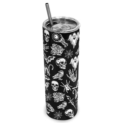 Black Goth Tumbler 20 Oz Witch Goth Halloween Gifts for Women Witchy Gothic Halloween Tumbler Coffee Mug Cup Water Bottle Drinking Cup for Cold or Hot Drinks Halloween Goth Stuff Accessories Things