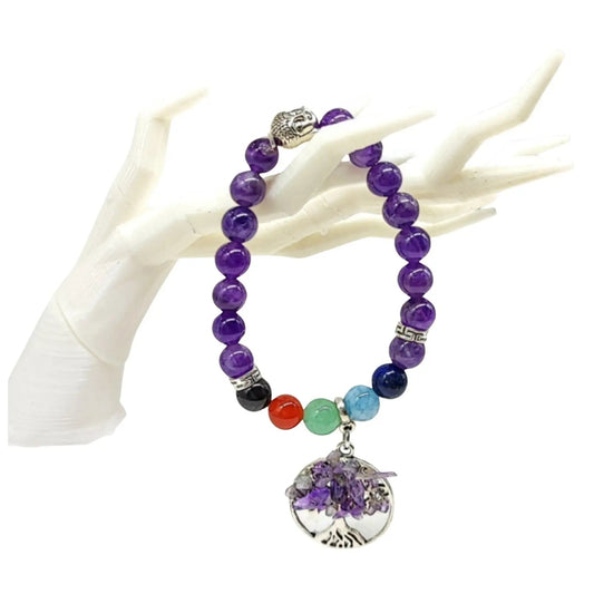 Bracelet -7 Chakras -Tree Of Life -Amethyst -8mm