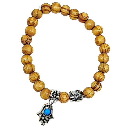 Bracelet -Wood -Fatima Hand -Howlite -Blue -8mm