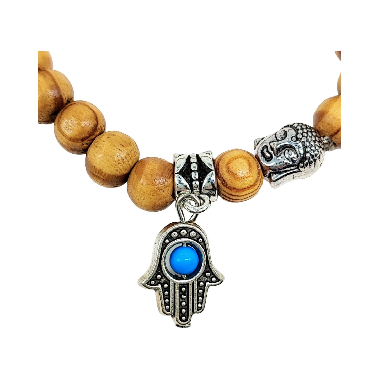 Bracelet -Wood -Fatima Hand -Howlite -Blue -8mm