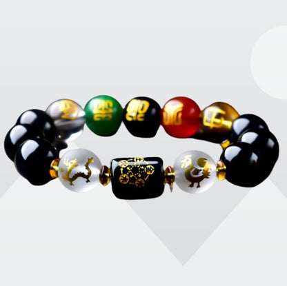 Five-Element Obsidian Bracelet (14 mm Beads)-1