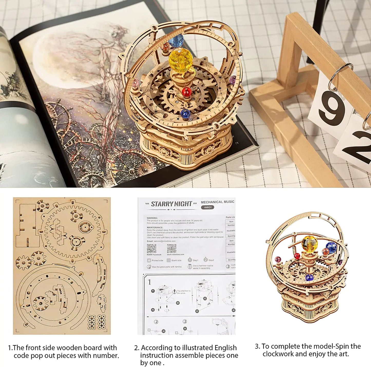 84-Piece Rotatable 3D Starry Night Wooden Model Kit