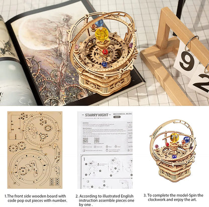 84-Piece Rotatable 3D Starry Night Wooden Model Kit