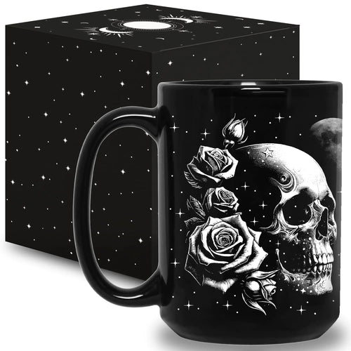 Skull Mug 15Oz Goth Gifts For Women Skull Gifts For Women - Witch Gifts Skull Gifts For Men Unique Skull Halloween Mug - Goth Decor Goth Mug - Skull Cup Gothic Gifts For Men Gifts For Gothic Women
