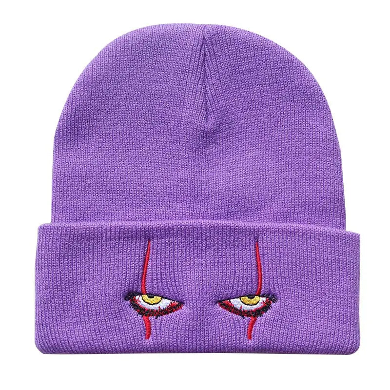Scary Eyes Embroidery Knit Beanie for Cold Weather
