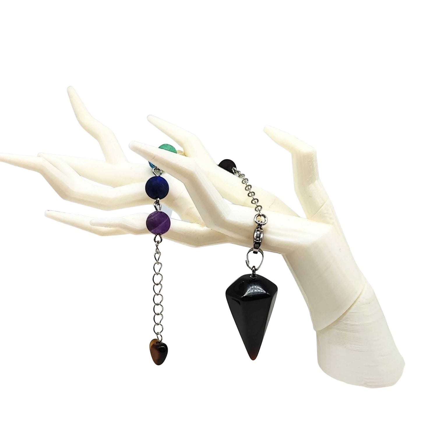 Pendulum -Cone -Black Agate -7 Chakras Beads