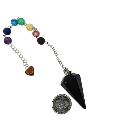 Pendulum -Cone -Black Agate -7 Chakras Beads