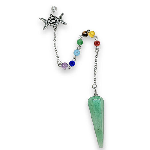 Pendulum - Cone - Green Aventurine - Triple Goddess Pentagram Charms