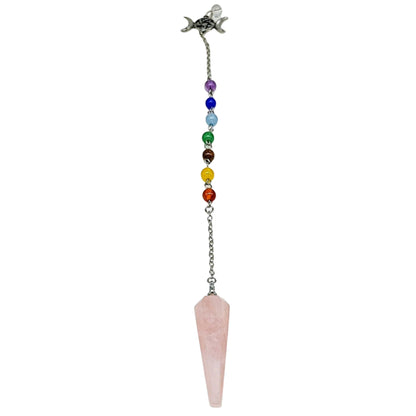 Pendulum - Cone - Rose Quartz - Triple Goddess Pentagram Charms