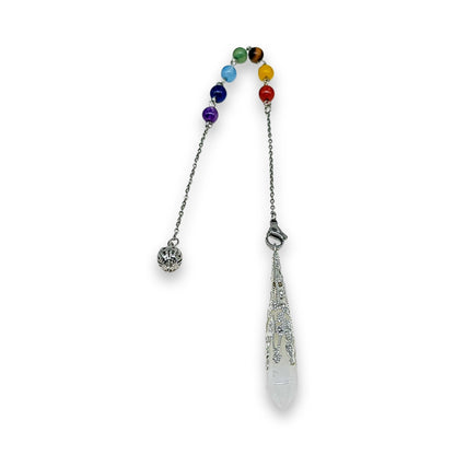 Pendulum - Pointed - White Jade - Stainless Steel Findings