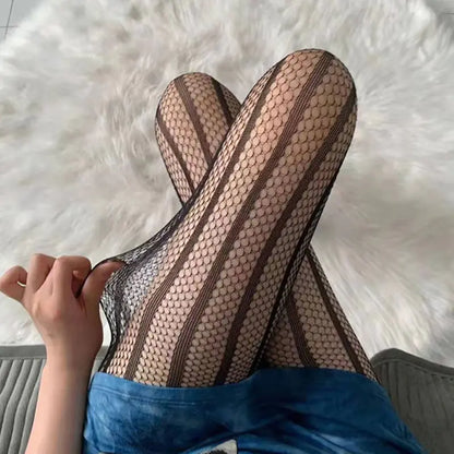Vertical Stripe Pattern Fishnet Pantyhose Leggings