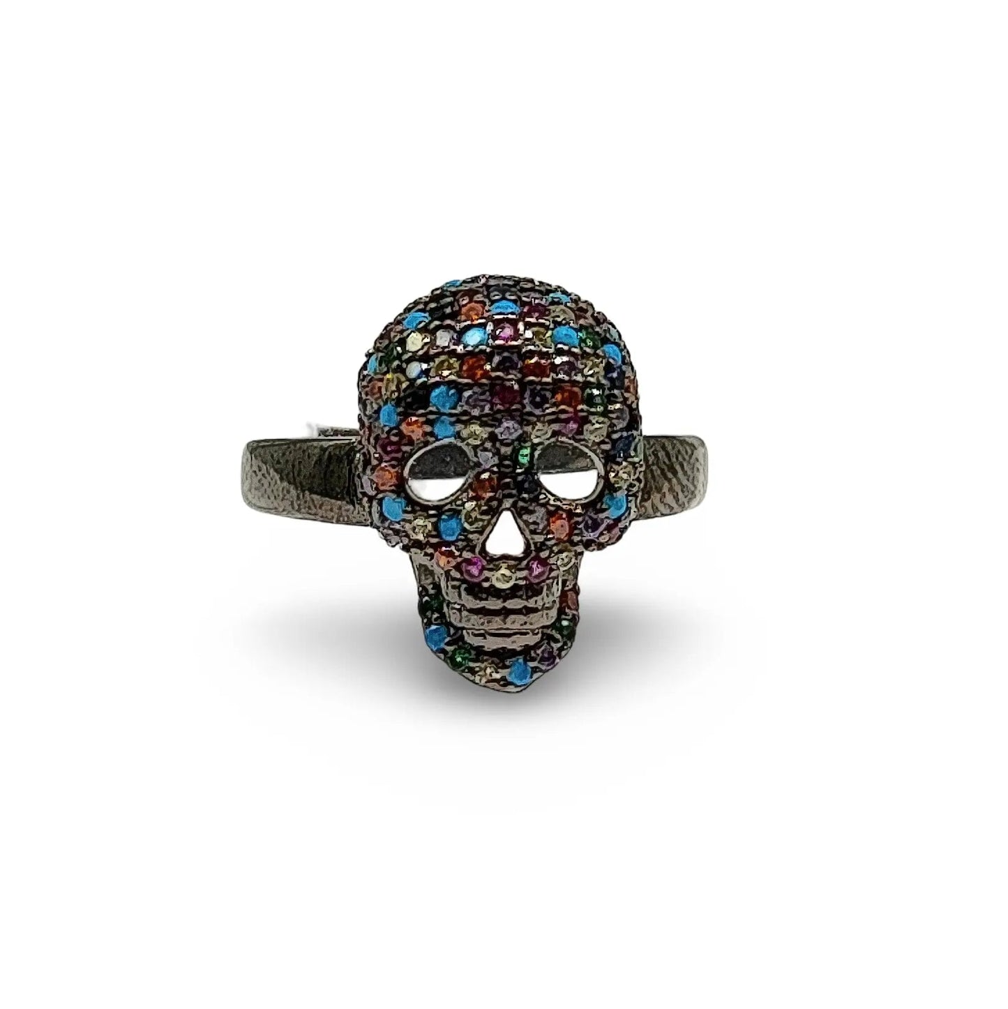 Ring - Cubic Zircon Skull Finger Ring - Electrophoresis Black Plated Brass
