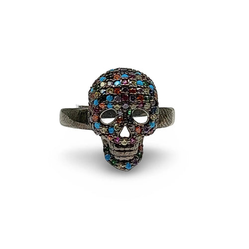 Ring - Cubic Zircon Skull Finger Ring - Electrophoresis Black Plated Brass