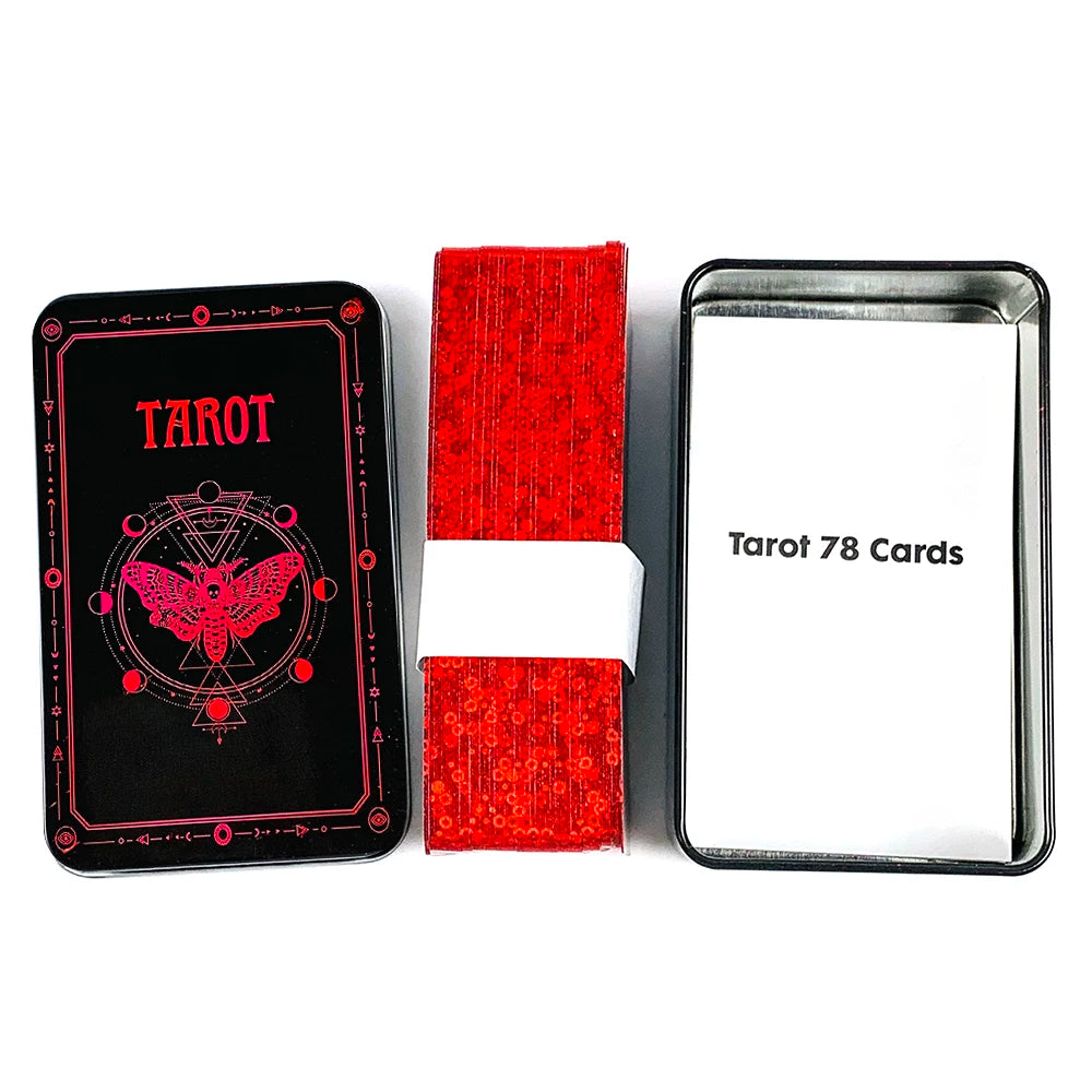 Tarot Cards High-Quality Tin Metal Box Tarot Deck Gilded Edge Guidebook With Paper Guidebook,Halloween and Christmas Card Games