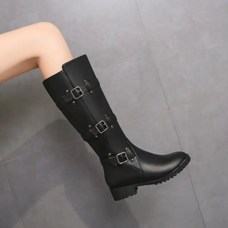 Belt Buckle Knee High Boots for Women (Sizes 40-48)