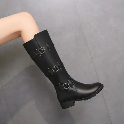 Belt Buckle Knee High Boots for Women (Sizes 40-48)