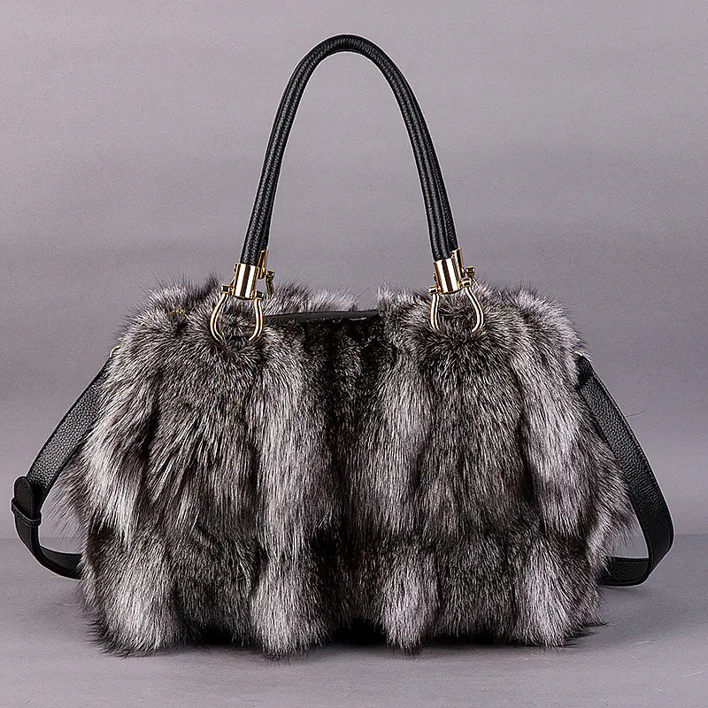 Elegant Fox Fur & Leather Tote (Spacious)