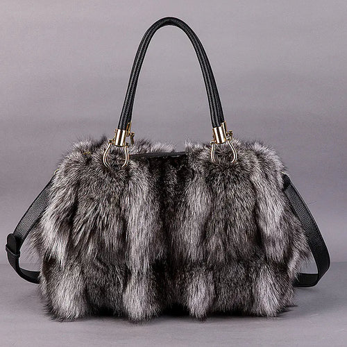Elegant Fox Fur & Leather Tote (Spacious)