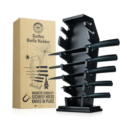 Coffin knife holder has 14 Magnets for 7 knives- Gothic Kitchen Decor and Goth Kitchen Accessories Gothic Knife Holder Halloween Knife Holder for Goth Kitchen Littlesy （Without Knives）