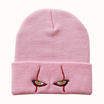 Scary Eyes Embroidery Knit Beanie for Cold Weather