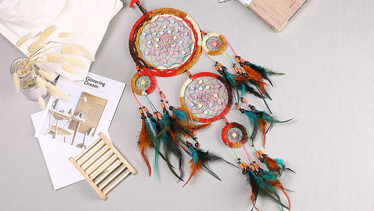 Colorful Dream Catcher with Five Rings and Pendant