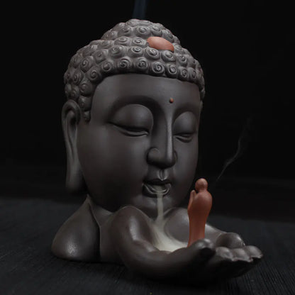 Buddha Incense Burner with Monks and Backflow Feature