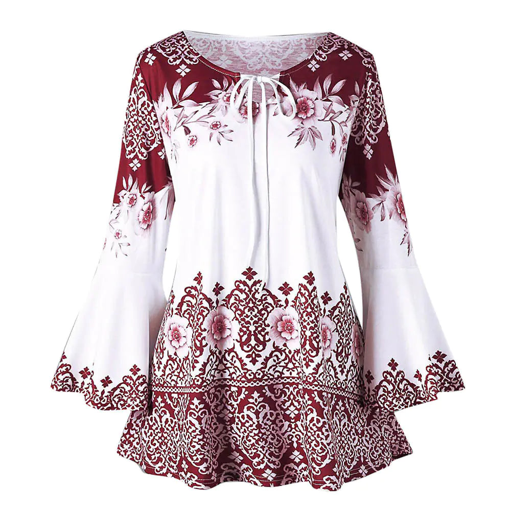 Ethnic Style Print Loose Casual Long Sleeve T-Shirt