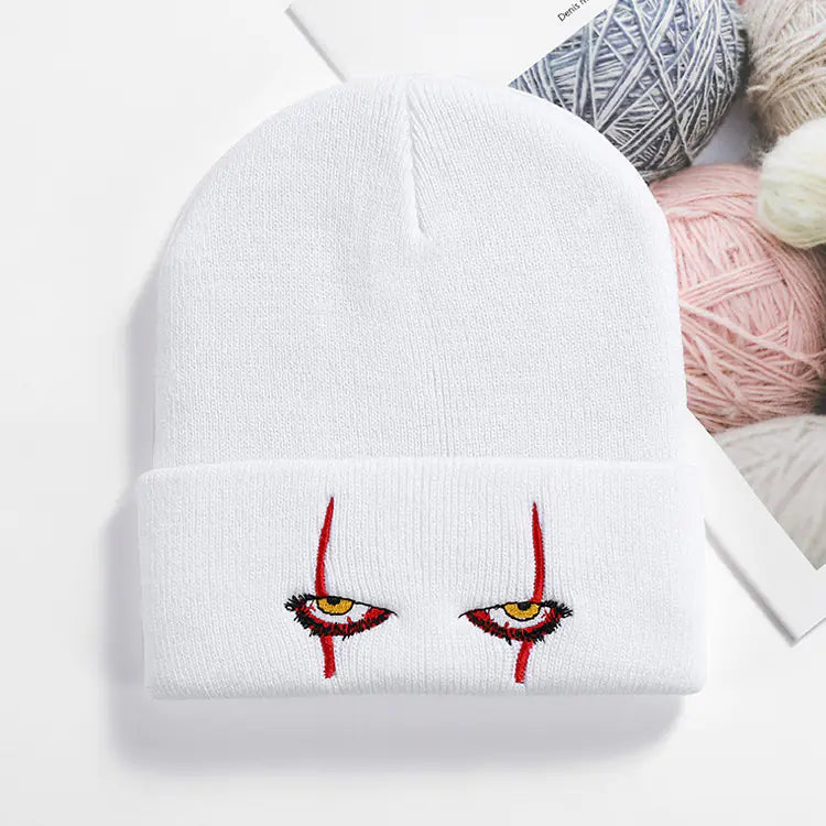 Scary Eyes Embroidery Knit Beanie for Cold Weather
