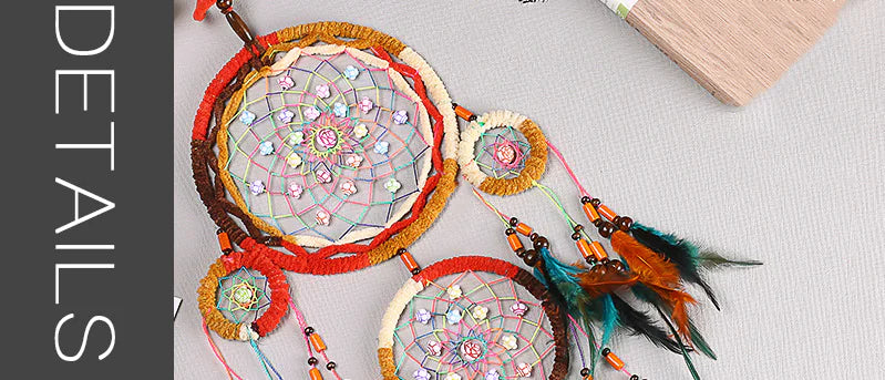 Colorful Dream Catcher with Five Rings and Pendant
