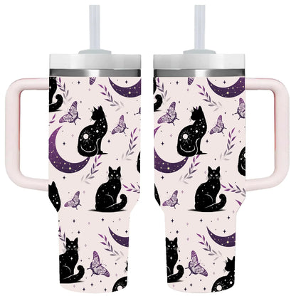 40 OZ Goth Cat Tumbler with Handle.Goth Cat Lover Gifts.Unique Birthday Christmas Gifts for Goth Lover.Personalized 40 OZ Goth Cat Tumbler Gifts for Women Men.