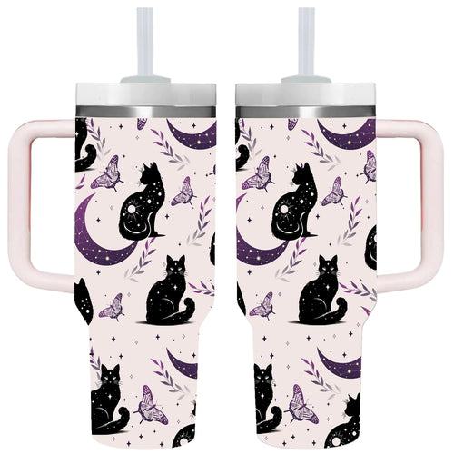 40 OZ Goth Cat Tumbler with Handle.Goth Cat Lover Gifts.Unique Birthday Christmas Gifts for Goth Lover.Personalized 40 OZ Goth Cat Tumbler Gifts for Women Men.