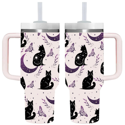 40 OZ Goth Cat Tumbler with Handle.Goth Cat Lover Gifts.Unique Birthday Christmas Gifts for Goth Lover.Personalized 40 OZ Goth Cat Tumbler Gifts for Women Men.