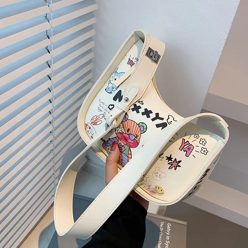 Trendy Women's Bear Graffiti Shoulder Handbag