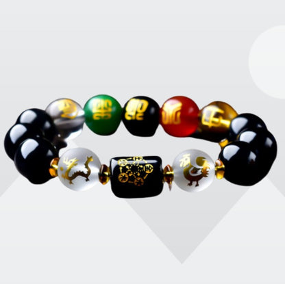 Five-Element Obsidian Bracelet (14 mm Beads)-2