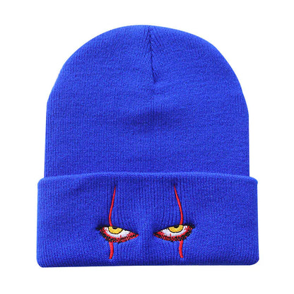 Scary Eyes Embroidery Knit Beanie for Cold Weather