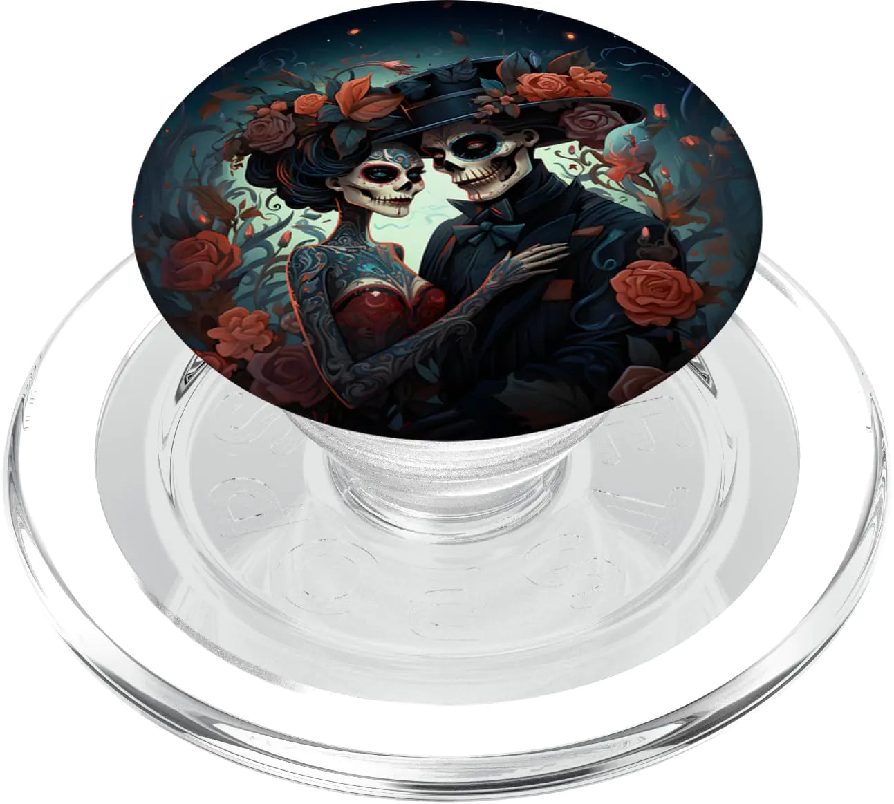 Goth Couple Day of the Dead Sugar Skulls Red Roses PopSockets MagSafe PopGrip for iPhone