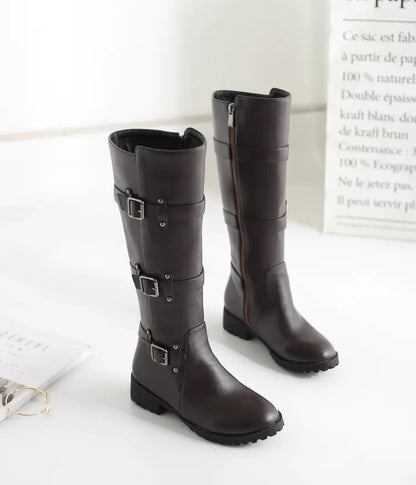 Belt Buckle Knee High Boots for Women (Sizes 40-48)
