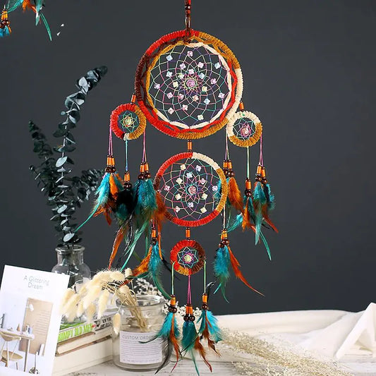 Colorful Dream Catcher with Five Rings and Pendant