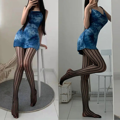 Vertical Stripe Pattern Fishnet Pantyhose Leggings