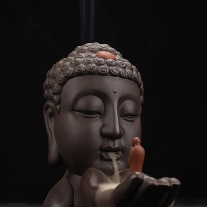 Buddha Incense Burner with Monks and Backflow Feature