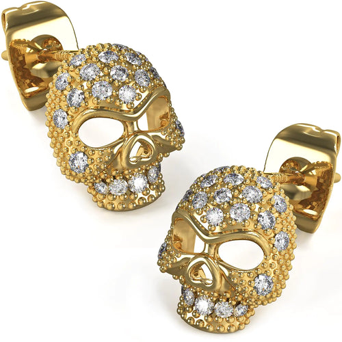 KZZENKI Gold Stud Earrings for Women Men Punk Halloween Earrings Cubic Zirconia Skull Earrings Sterling Silver Post Hypoallergenic Goth Jewelry Gift